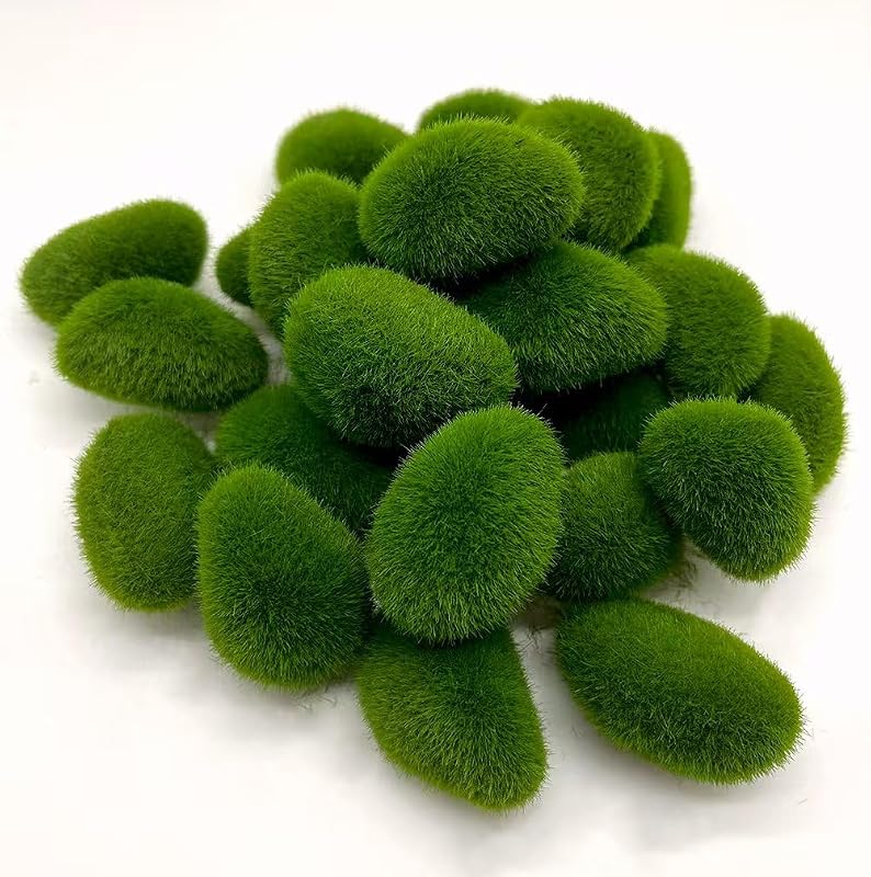 Art&Beauty 25Pcs Artificial Moss Rocks Fake Green Moss Decor for Floral Arrangements Fairy Gardens and DIY Crafting(Green)