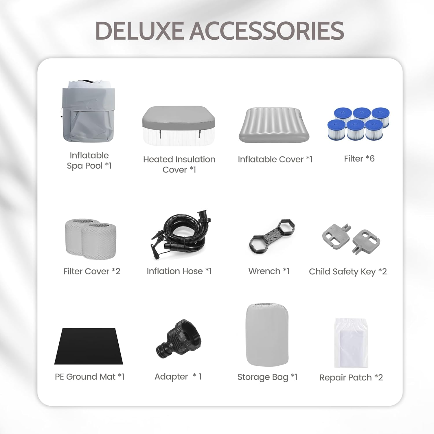 Inflatable Square Hot Tub Spa Set, Outdoor Bubble Massage Portable Hot Tubs, 4-6 Person Blow up Hot Tub with 130 Soothing Jets, Insulated Cover, Built in Heater Pump, 6 Filter Cartridges