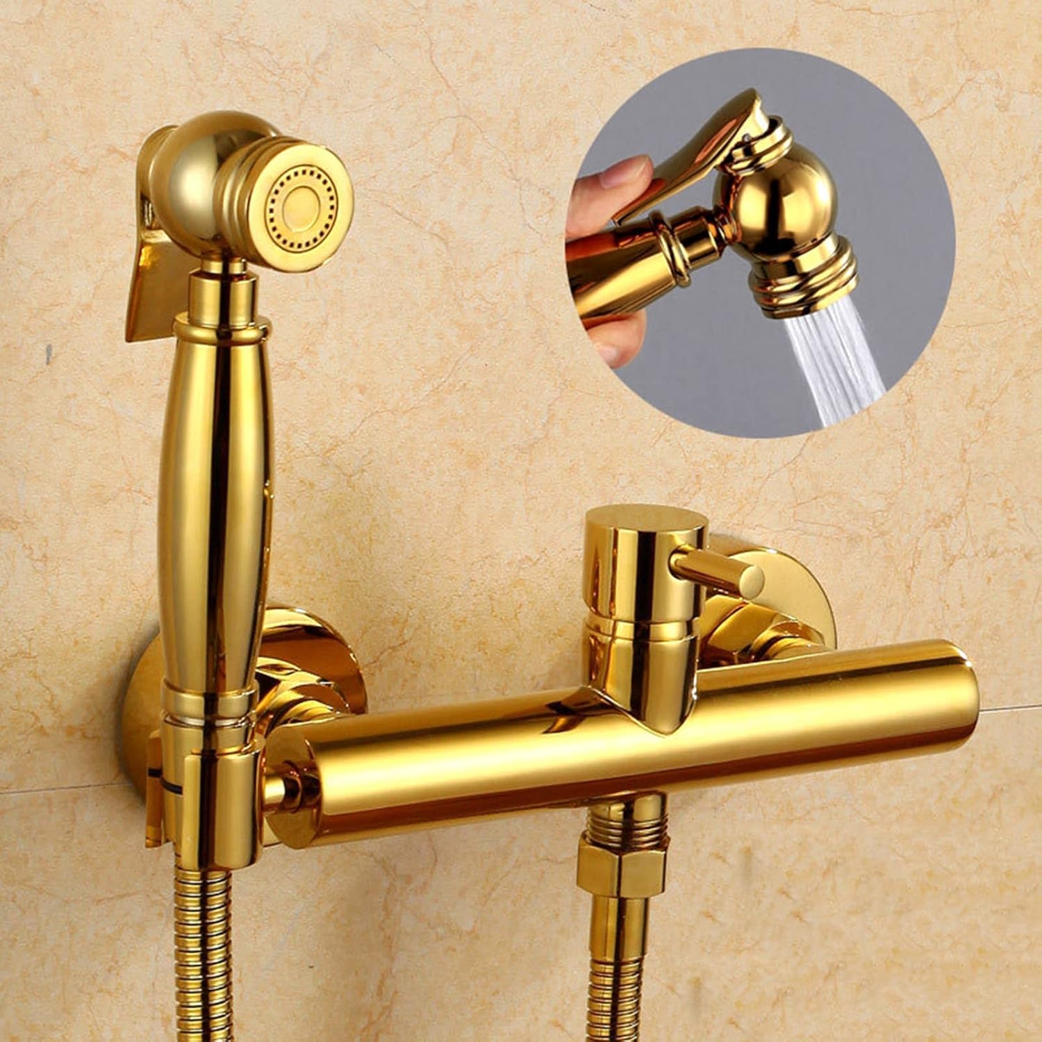 Bidet Sprayer Brass Handheld Bidet Sprayer for Toilet Portable Cloth Diaper Sprayer for Hot and Cold Water Portable Bidet with Bidet Hose for Feminine Wash,Titanium Gold,Titanium Gold