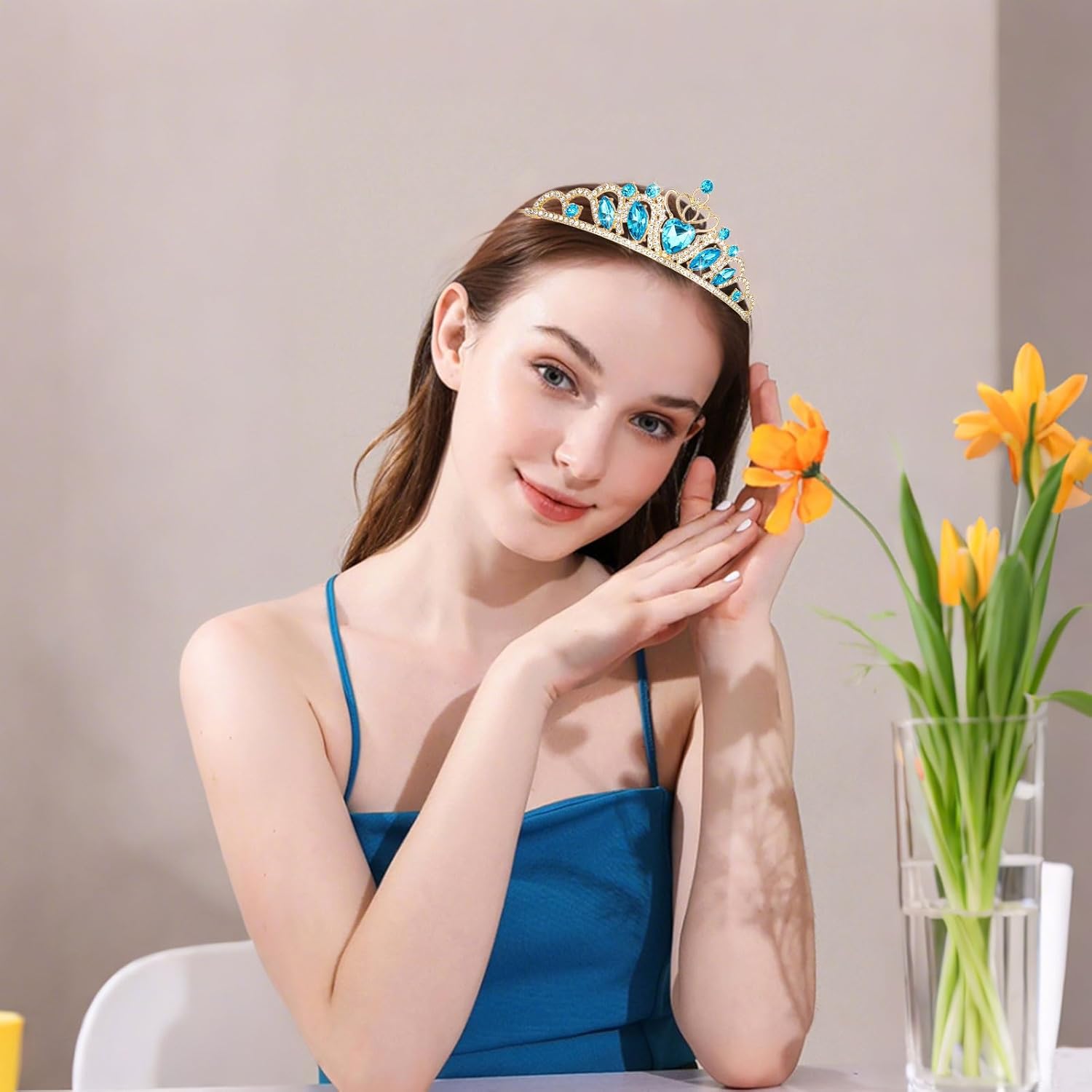 CAVETEE Crown and Tiara for Women, Princess Tiara Heart Crown Happy Birthday Decorations for Party Pageant Hair Accessory - Image 3