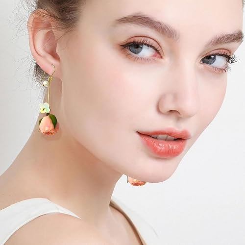 Miniatura 4 de Mothers Day Gifts for Mom, Handmade Red Rose Earrings Real Pink Flower Jewelry Unique Nature Plant Floral Pressed Dried Flower Earrings, Valentine's