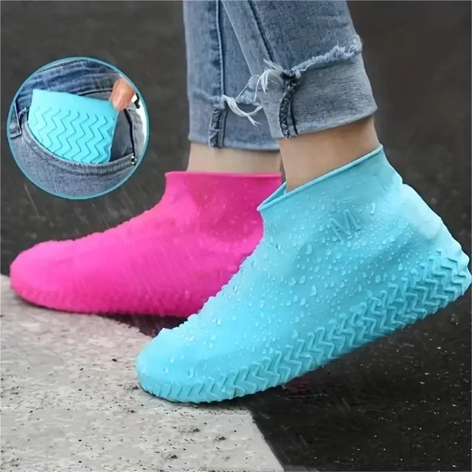 Wodoodporne ochraniacze na buty wielokrotnego użytku, wielokolorowe silikonowe ochraniacze na buty, różne rozmiary, opakowanie 5 (czarny, M)