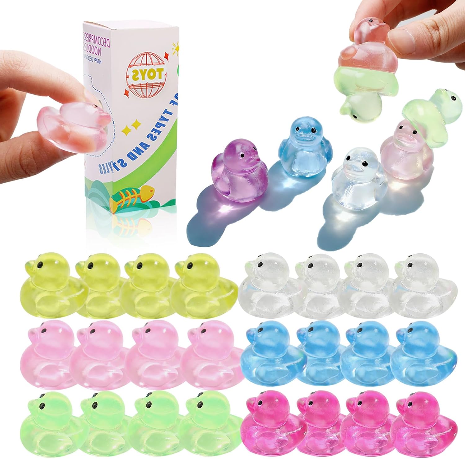 24Pcs Mini Ducks Taba Squishy Fidget Toys Kit, Include Mini Stress Relief Squishy Toys Party, Treasure Box Toys for Classroom Birthday Easter Gifts, Stocking Stuffers for Kids and Teens