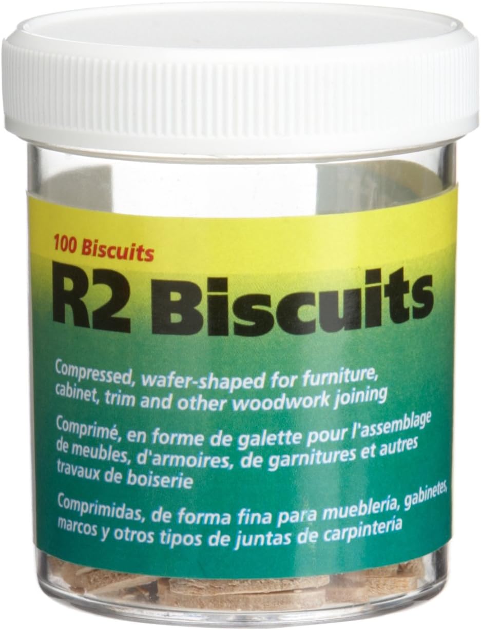 wolfcraft 2994404 Compressed Wafer Shaped Wood Joining Biscuits for Joining Wood Pieces, #R2, 100 Piece Jar