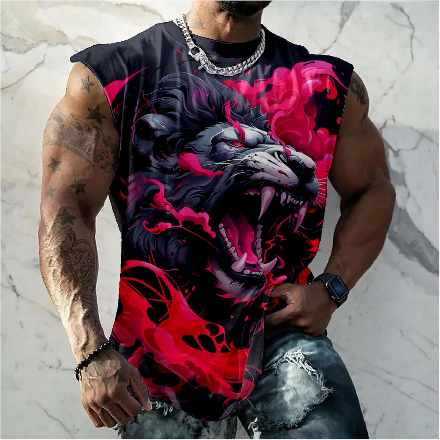 Mens Graphic Tank Tops Animal Print 2025 Summer Novelty Funny Cool Casual Stylish Sleeveless Gym Workout Streetwear