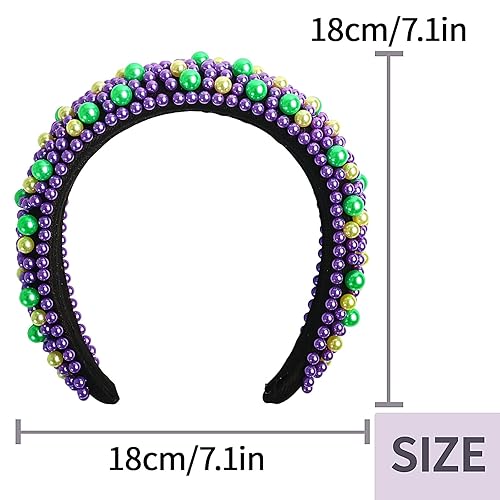 Miniatura 3 de Diadema de Mardi Gras para mujer, diadema acolchada con perlas de color morado, verde y dorado, diadema con diamantes de imitación, diadema ancha