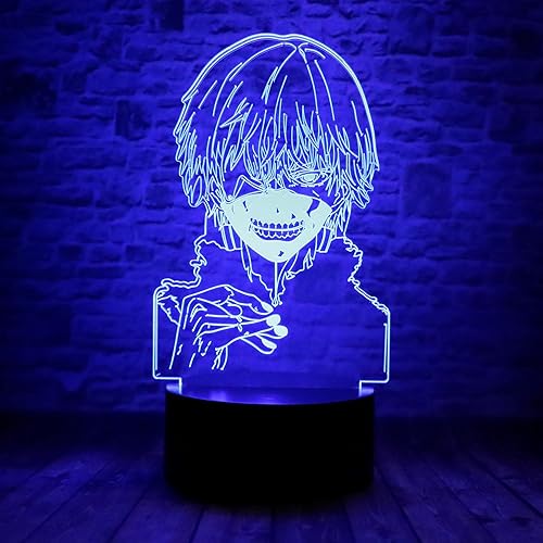 Lindo Kaneki Ken Manga Anime Character 3D LED óptico ilusión luz nocturna con control remoto 7 colores decoración dormitorio lámpara de mesa