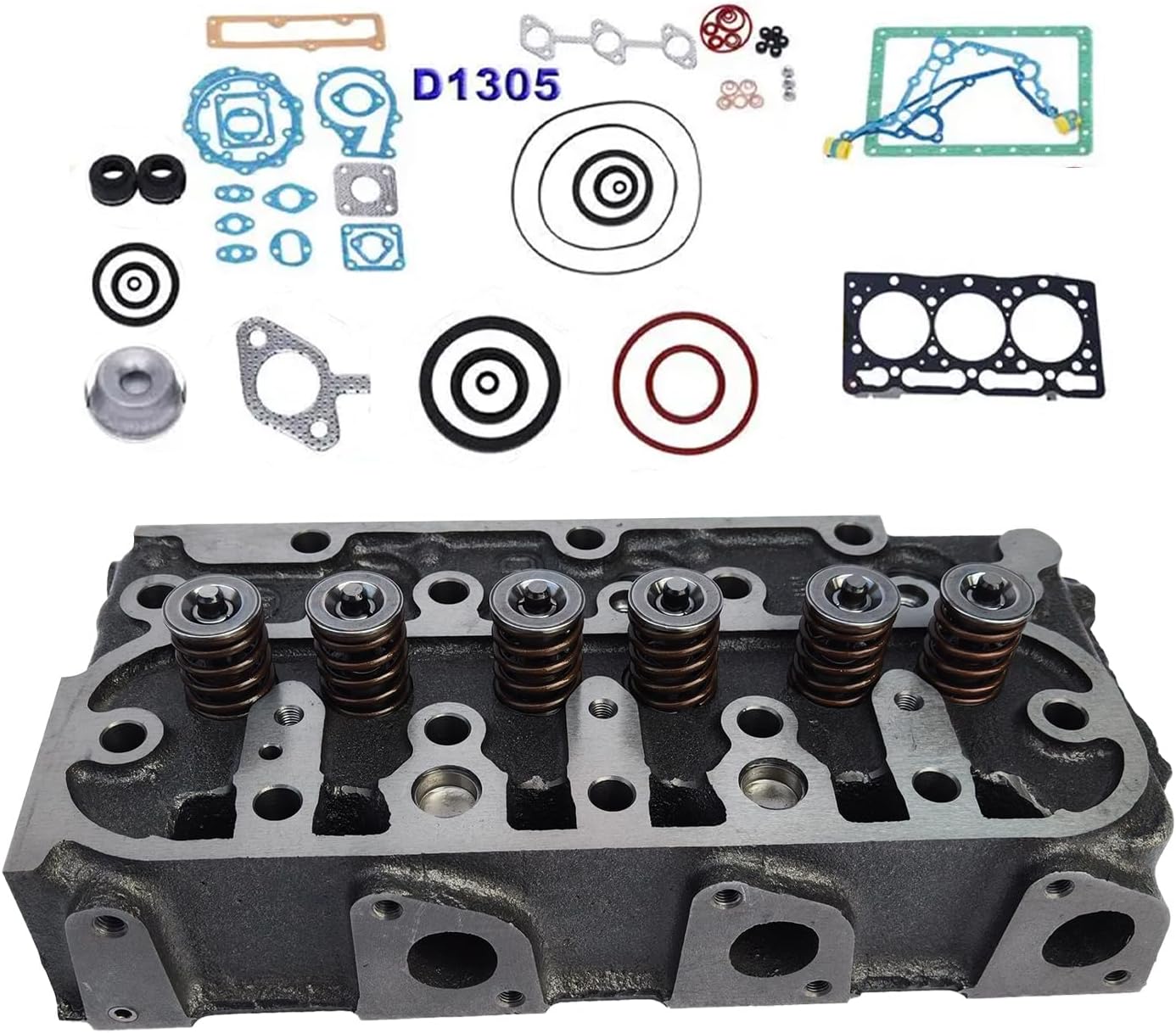 D1305 Engine Complete Cylinder Head With Full Gasket Fits for Kubota B7610 B2100 B26 B2620 B2410 F2400 RTV1100 Mower ZD28 ZD331 Replacement