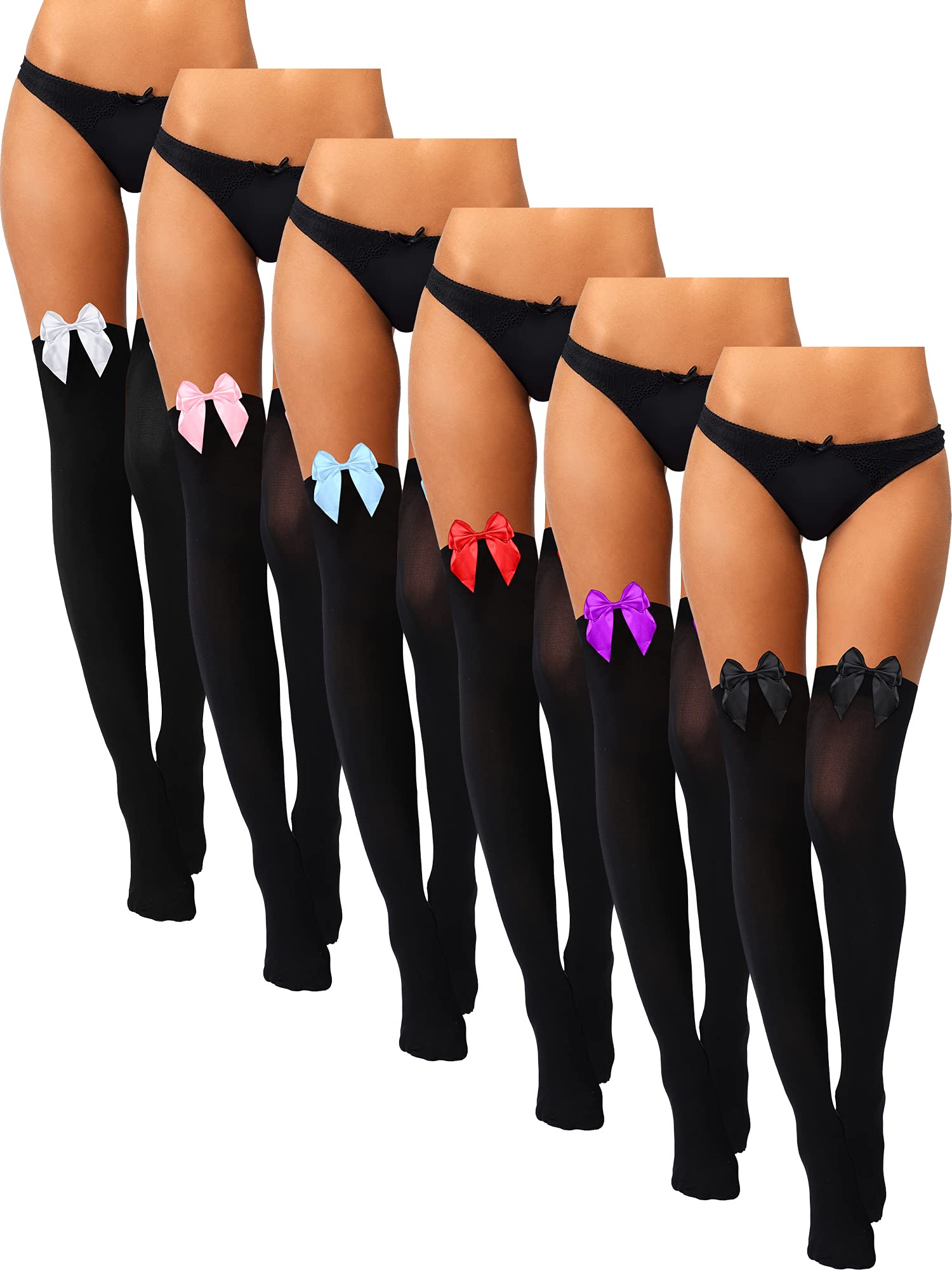 6 Pairs Women Bow Thigh High Stockings Valentine's Day Over the Knee Socks for Women Girls Daily Dress