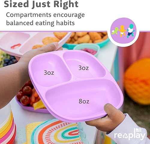 Miniatura 9 de Re-Play - Paquete de 4 platos divididos de 7.37 pulgadas con lados profundos para la alimentación de bebés, niños pequeños y niños - Sin BPA -