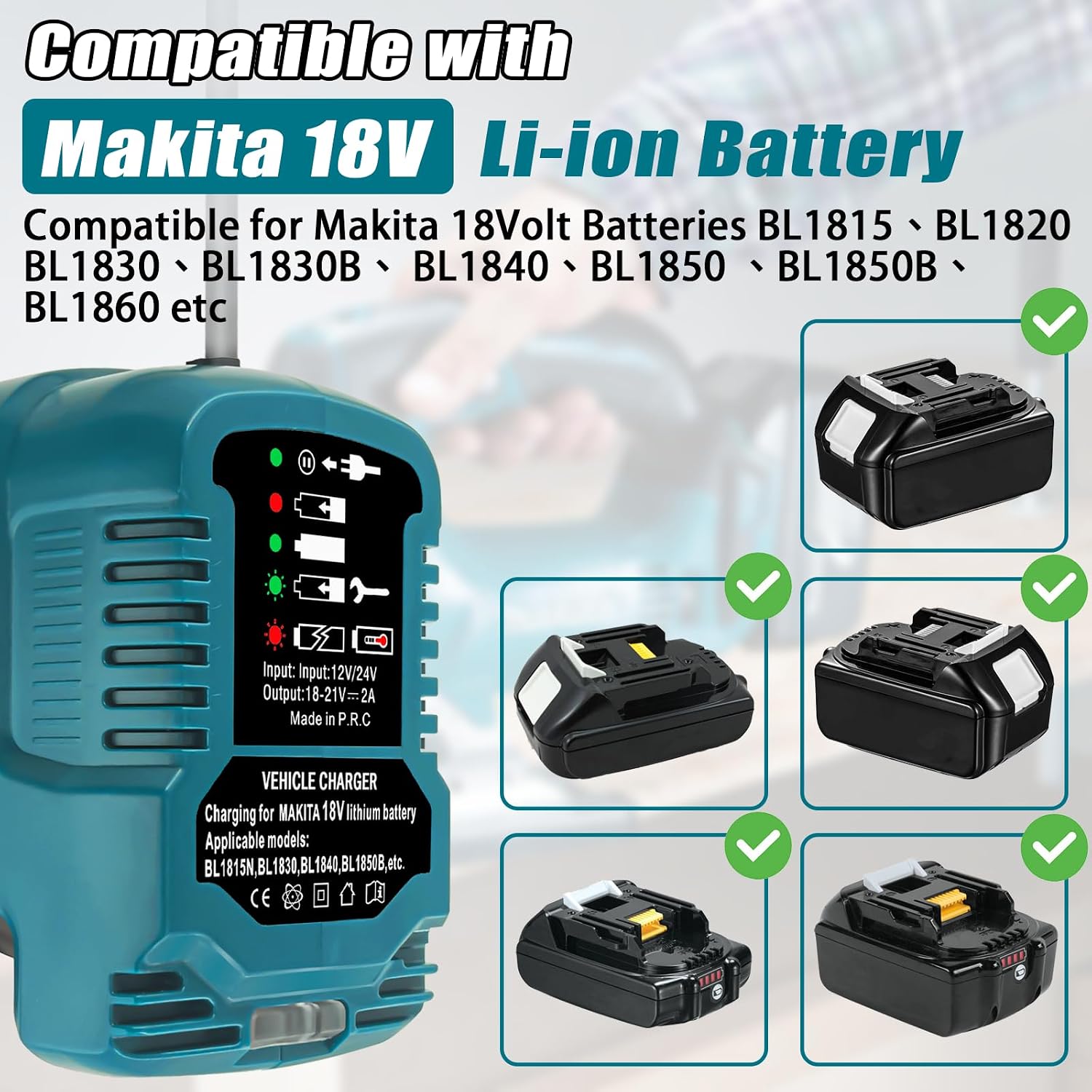 TPDL Mini Car Charger for Makita 18V Battery, Portable, Cigarette Lighter Plug, 1/4 Size of DC18RC Charger