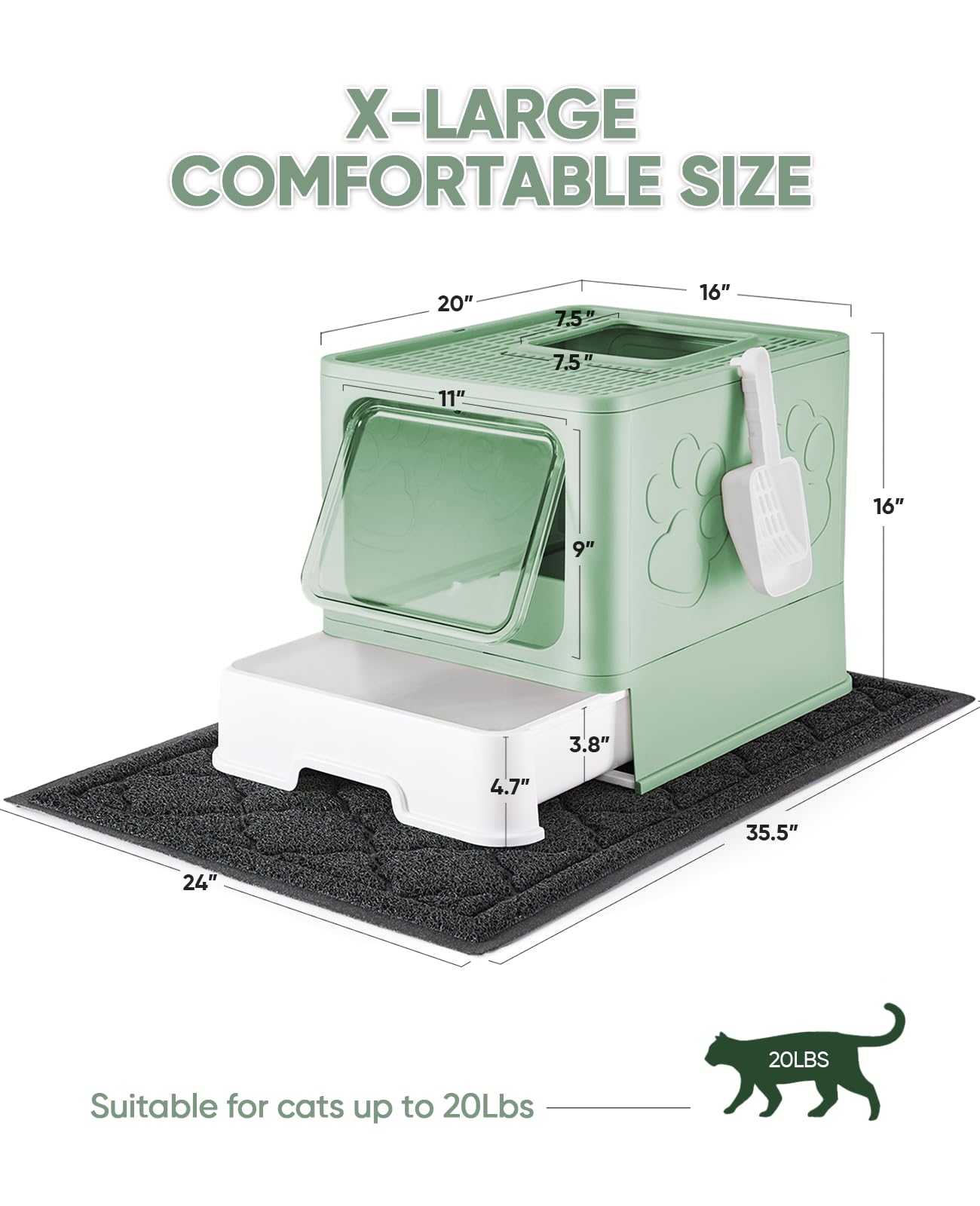 Medario Caja de Arena para Gatos con Alfombrilla de Arena para Gatos XL y Cuchara, Caja de Arena Plegable Grande con Tapa, Caja de Arena para Gatitos de Entrada Superior, Control de olores, fácil de