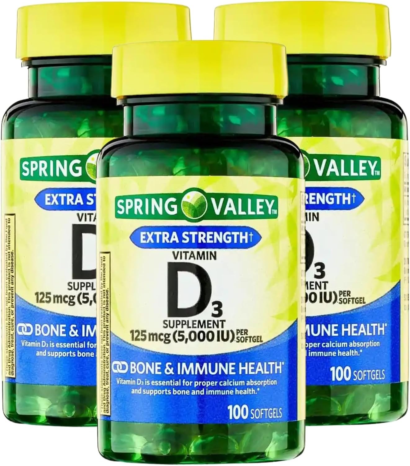Vitamin D3 5000 IU (125 mcg) – 100 Softgels, High Potency Vitamin D Supplement for Bone Strength and Immune Support, Easy-to-Swallow (Pack of 2)