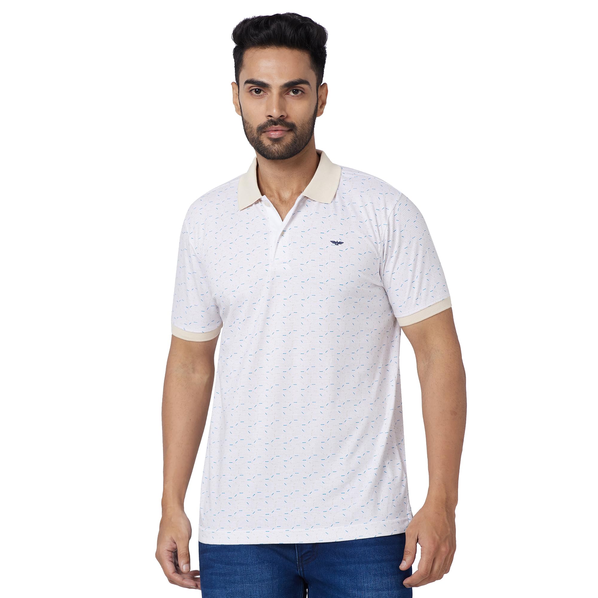 park avenue Men's Cotton Polyester Blend Print Pattern Slim Fit Rib Collar Polo Neck Half Sleeve Casual T-Shirt-picture-28