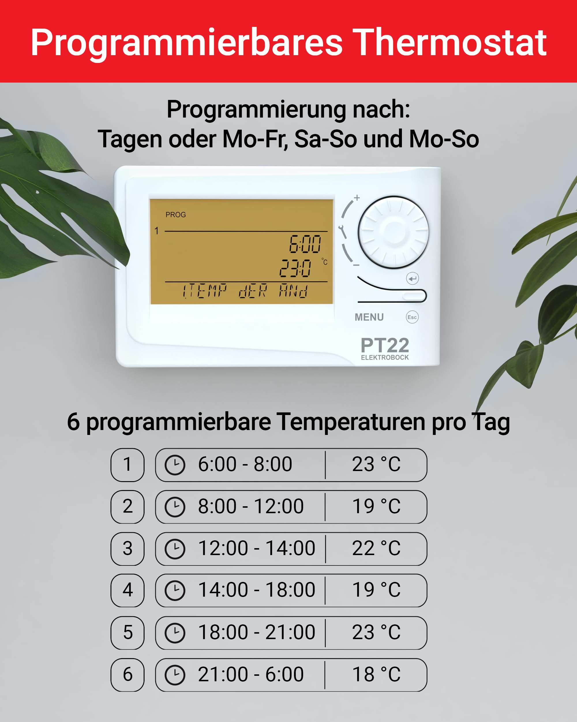 Elektrobock PT22 - Termostato ambiente digitale