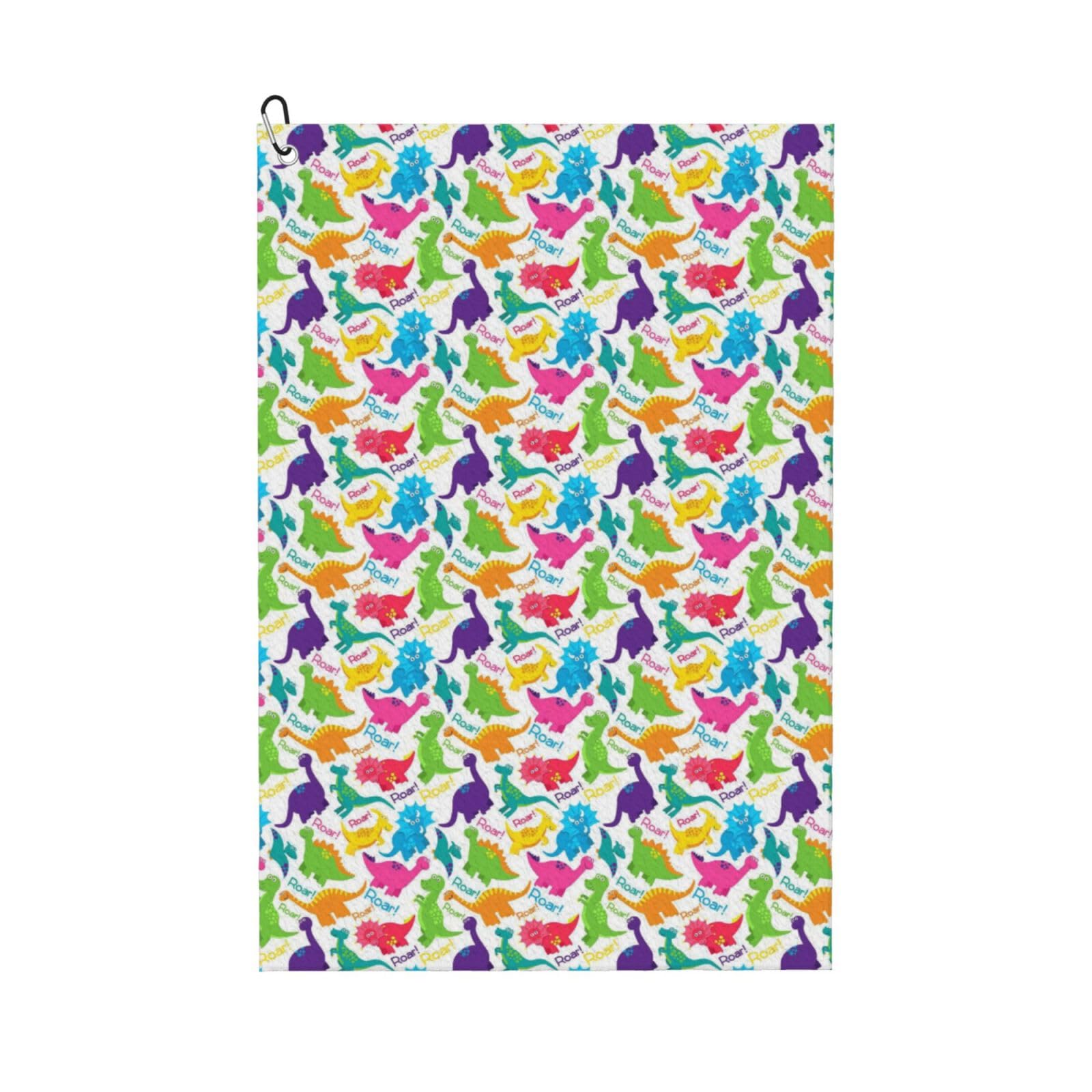 peiyeety Dinosaur Microfiber Golf Towel with Carabiner Clip, 16x24 Inch Absorbent Waffle Weave Towel for Golf Bags