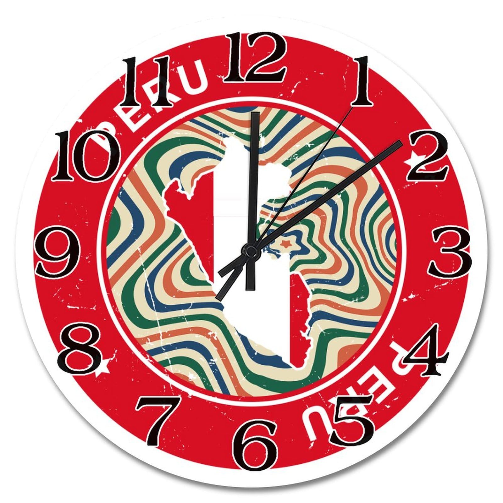Horloge murale drapeau Pérou cadeau souvenir vintage coloré
