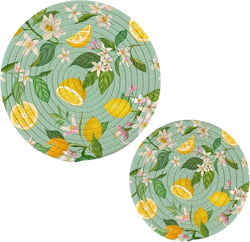 Boccsty Salvamanteles de limón de verano para ollas calientes y sartenes, hojas, soportes para macetas, 2 almohadillas calientes, soporte para ollas
