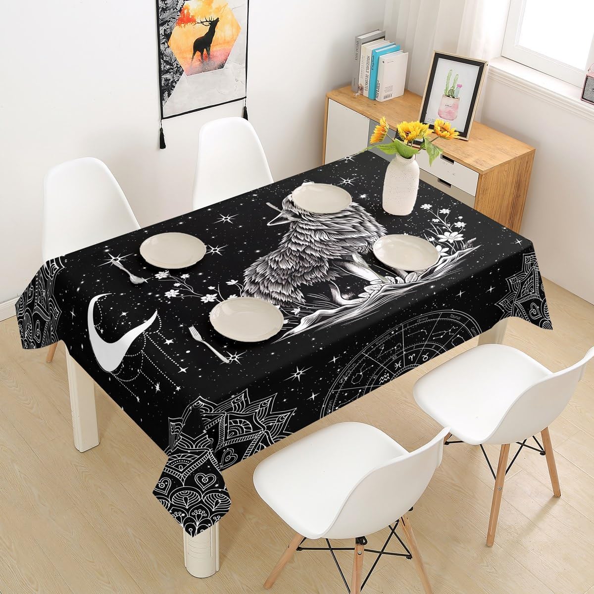 Castle Fairy Black Wild Animal Skin Tablecloths African Cheetah Wildlife Table Cloth for Kids Adults,Leopard Print Decorative Room Table Cover for Dining Room Kitchen,Rectangle 55"x71"