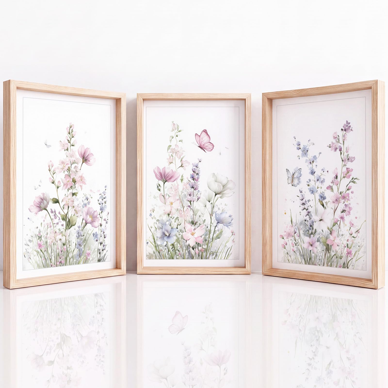 Générique 3 Pièces Botanique Floral Tableau Decoration Murale, Impression sur Toile Frais Fleur Herbe pour Maison Déco, Toile Peinture Affiche Chambre Bureau 50 x 70 cm