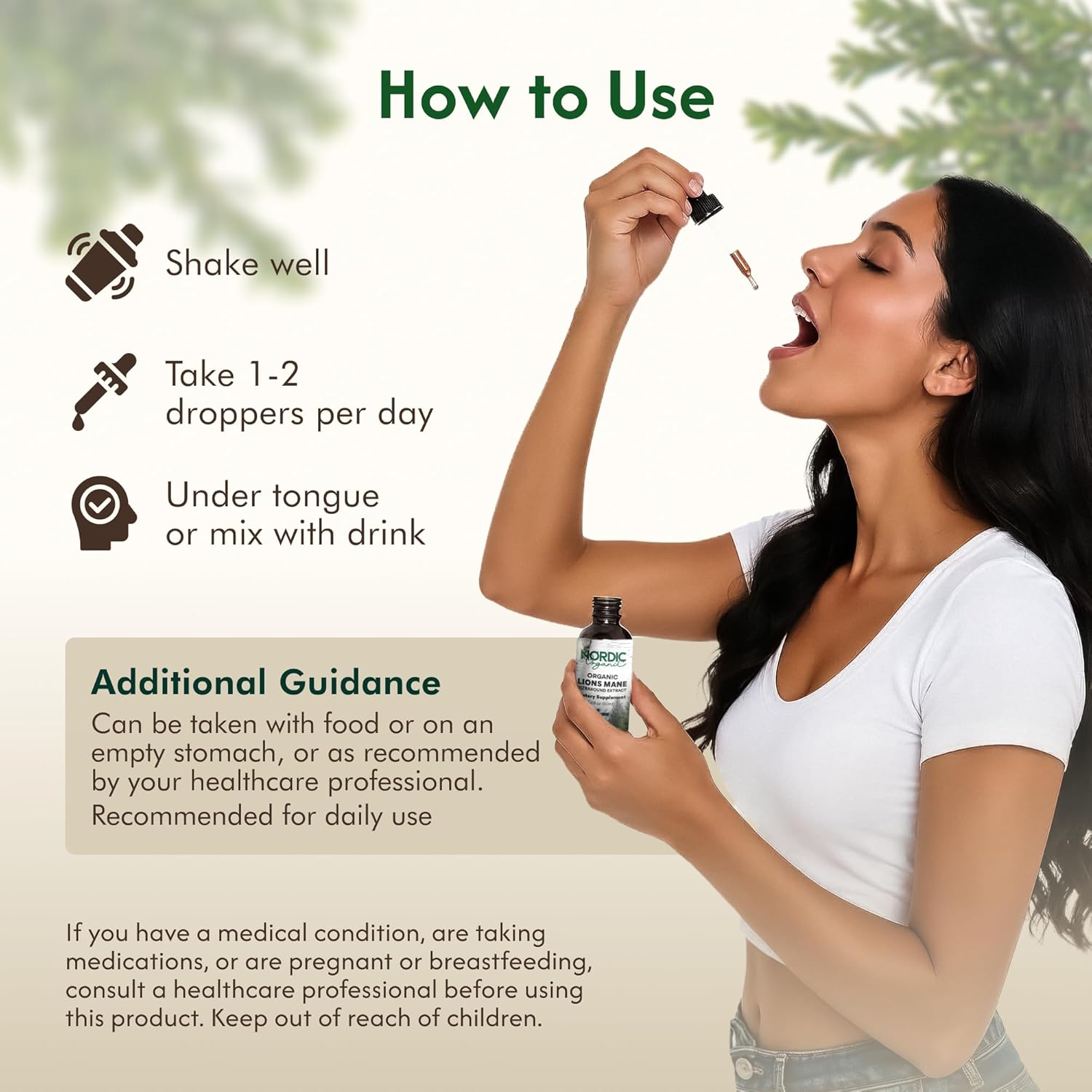 Lion’s Mane Organic Mushroom Tincture – Ultrasound Extract, 100% Fruiting Body, Finland & EU-Grown, Tested Beta-Glucans & Hericenones for Focus, Memory & Cognitive Support, 50ml Up to 50-Day Supply