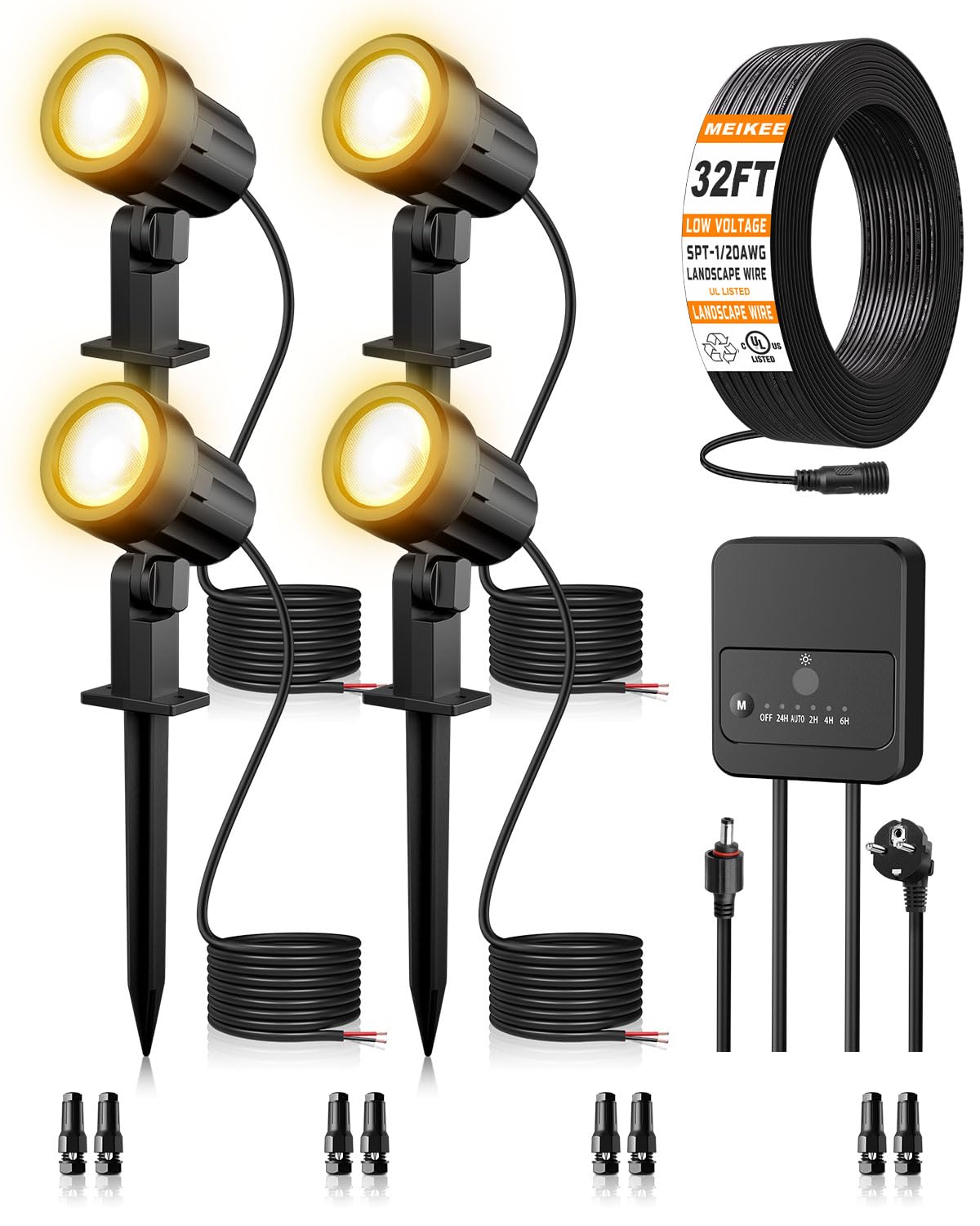 MEIKEE Gartenbeleuchtung Warmweiß 3 W 330 LM 12 V–24 V LED-Strahler 4 Stück