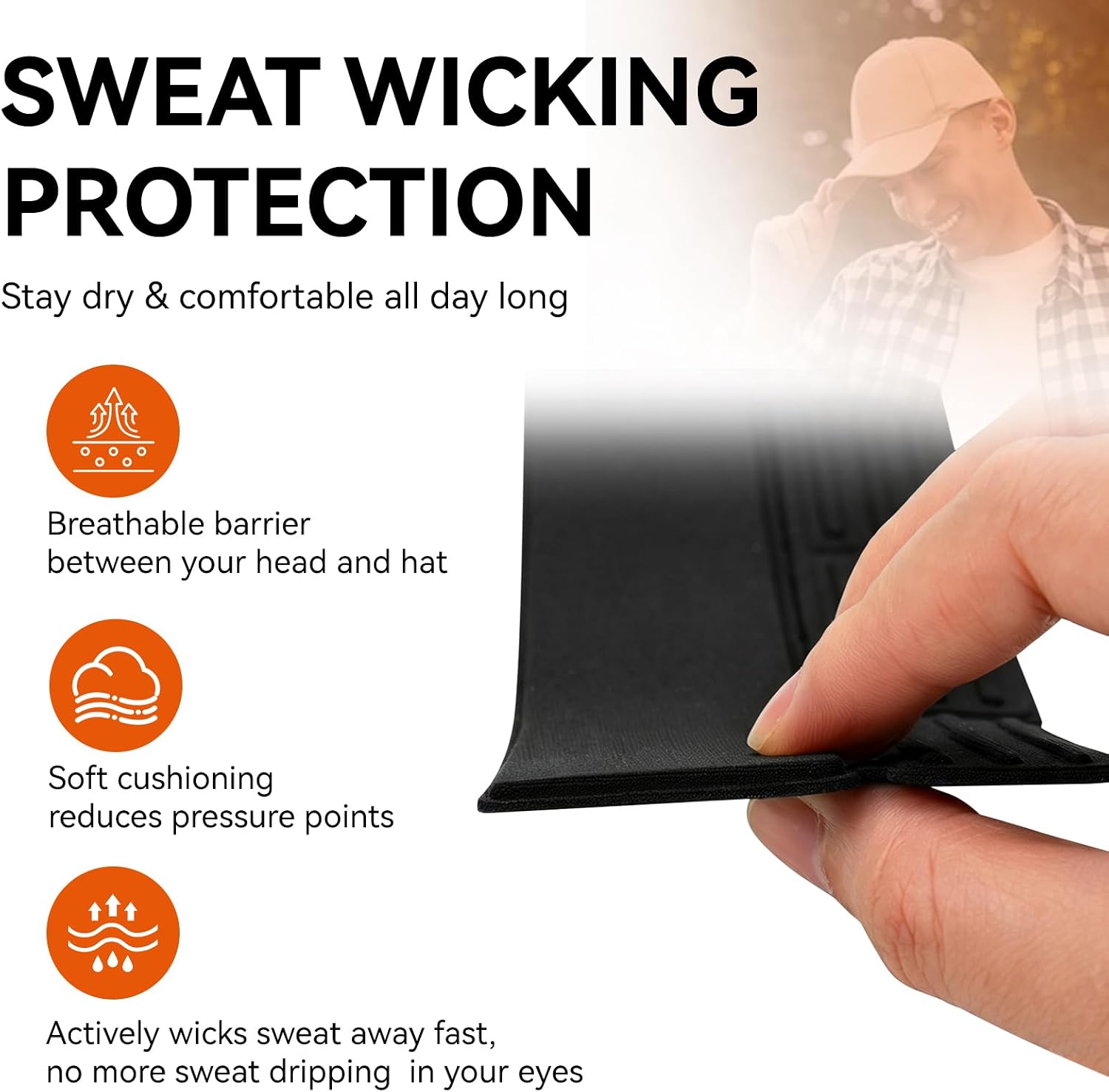ERETOW Hat Sweat Liner, Reusable Baseball Cap Sweat Liner, 2 Pack Black