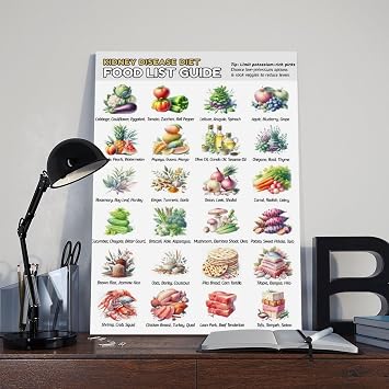 9W Kidney Disease Diet Food List Guide Chart Poster Art Print, Renal Diet Grocery List Health Food Chart Wall Art Decor For Kitchen Bedroom Living Room