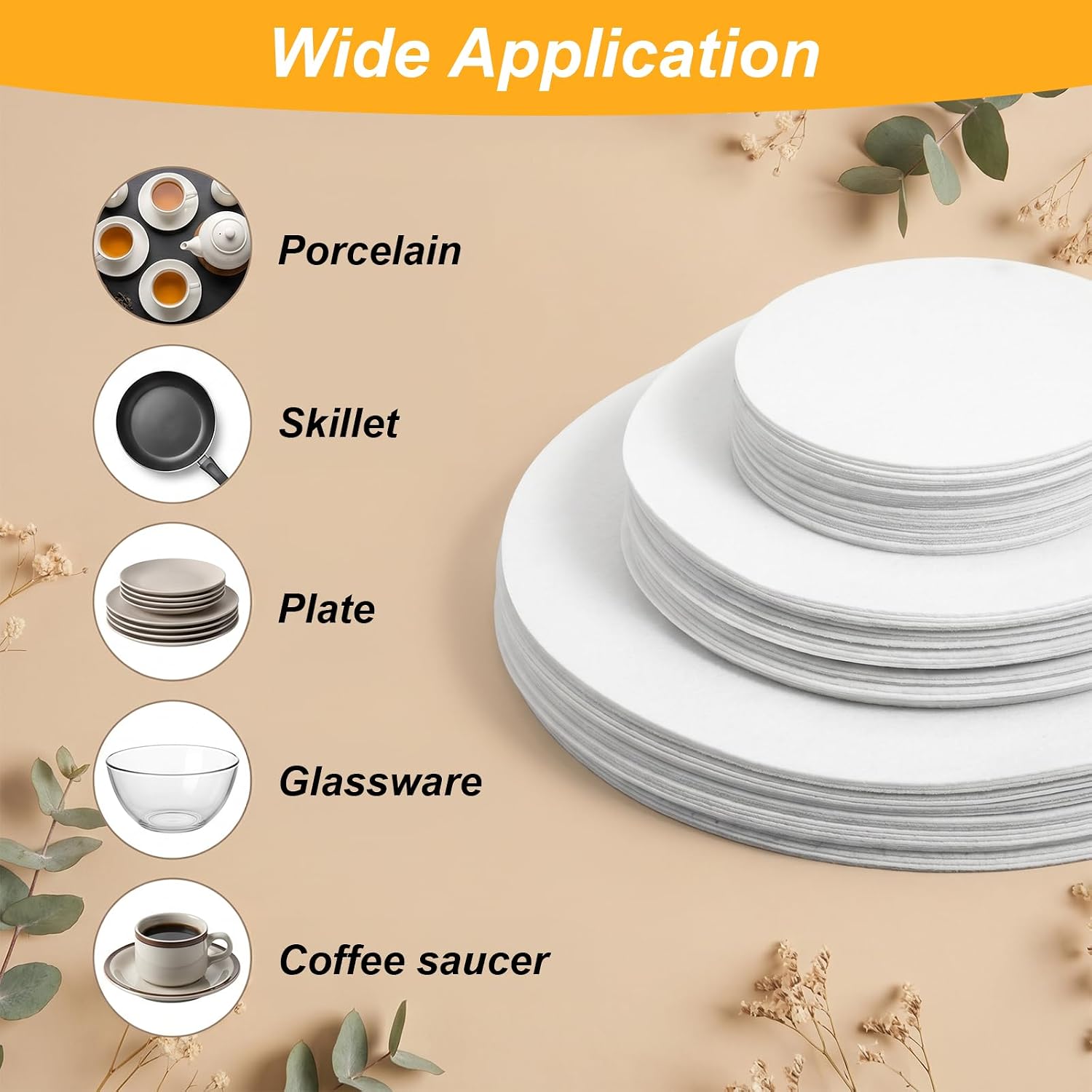 144 Pcs Plate China Storage Dividers Plate Separators Storage Thick Felt Dish Protectors Round Pads for Stacking Protecting Porcelain Cookware White