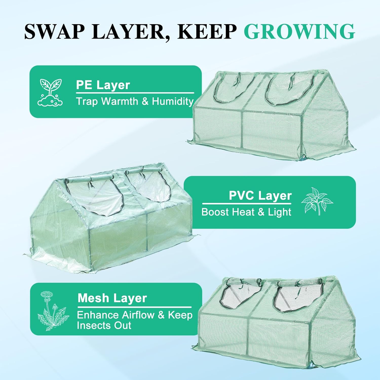 BPS 4x2x2 FT 3-in-1 Mini Greenhouse Kit, Small Greenhouse with Triple-Layer Window for All-Season Vegetable and Plant Growing