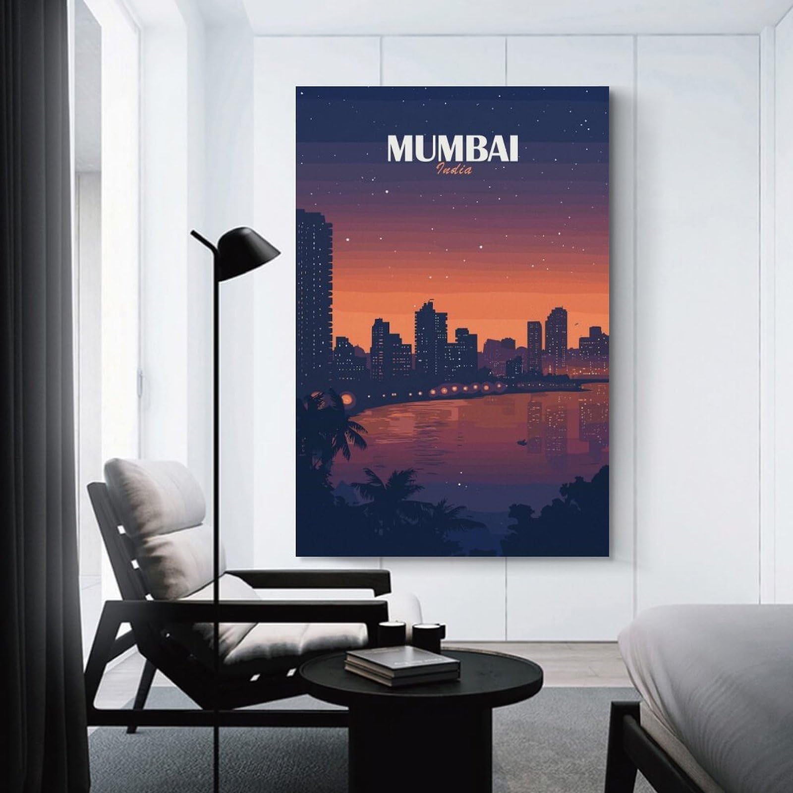 Junmoney Mumbai India Cityscape at Night Wall Picture Print 24x36inch(60x90cm), for Calm Bedrooms, Home Corners Or Flats, Home Artwork with A Soft Interior Feel