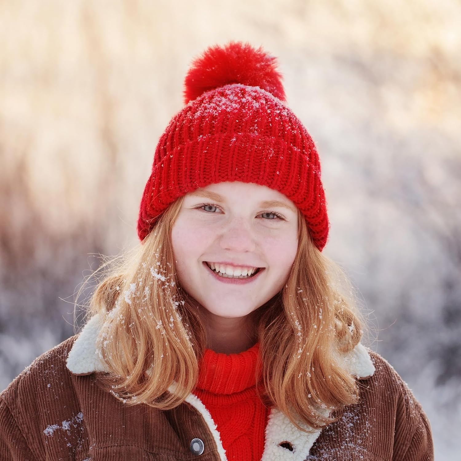 9Pcs Red Faux Fur Pom Pom Balls,3.15 Inch Soft Faux Rabbit Fur Pompoms with Elastic Loop,Round Fluffy Pompoms for DIY Keychain Hat Shoes Garment Hair Pins Earrings Wedding Accessories - Image 5