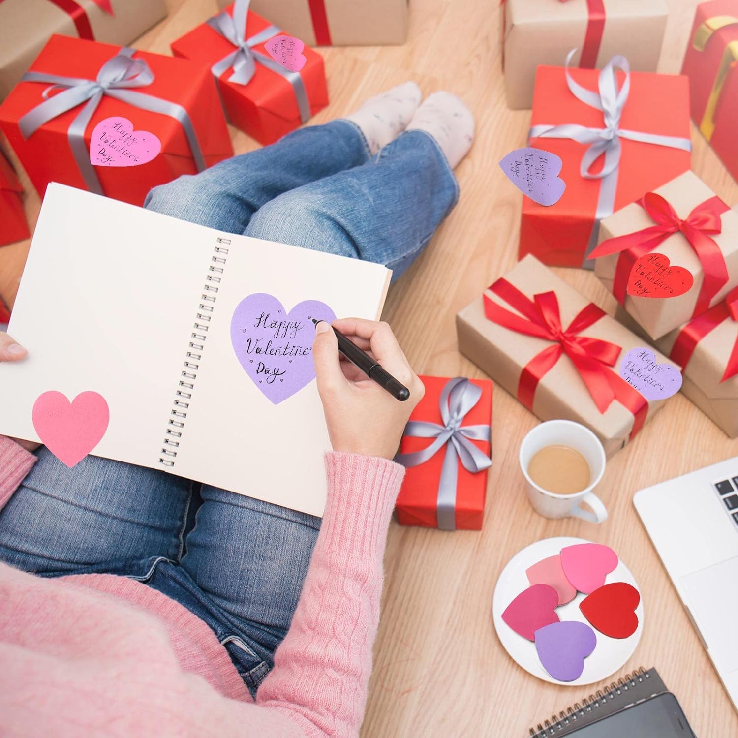50 Pieces 2500 Sheets Valentine's Day Heart Shaped Sticky Notes Color Bright Colorful Cute Sticky Heart Notes for Reminders Office School Business Family 3 x 3 Inch