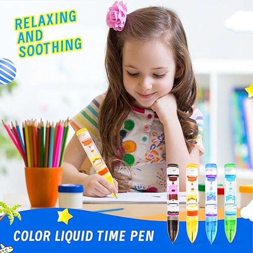 Miniatura 6 de Liquid Motion Bubbler - Juego de 4 bolígrafos coloridos para ansiedad para niños y adultos, bolígrafo temporizador líquido para aliviar el estrés,