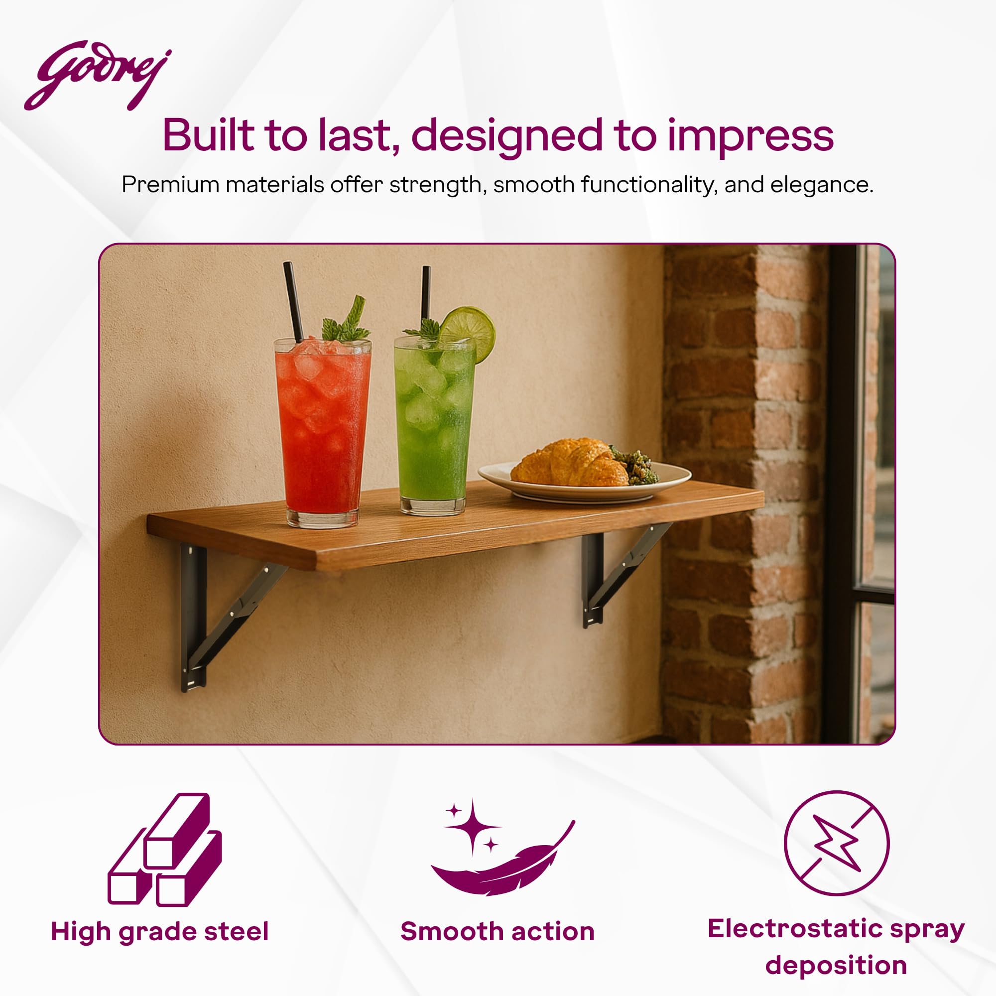 Godrej Folding Table Bracket - Space Saving Wall Mount -4