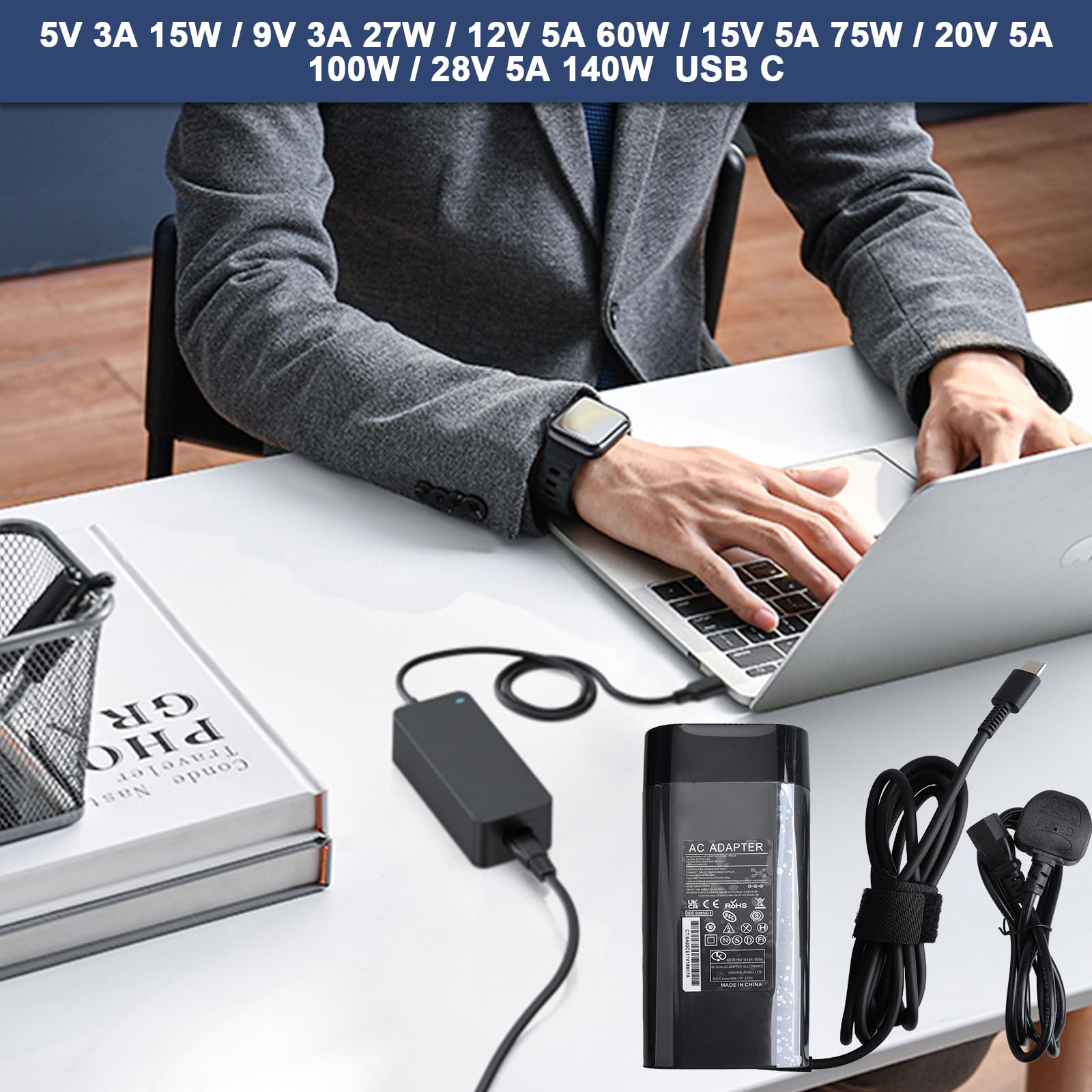 140W Alimentatore Portatile USB C per HP ZBook Ultra G1a 14" HP ZBook 8 G1i G1ak 14" 16", H-P Omen Transcend 14, Z-Book Firefly 14 16 G11 G10 Spectre X360 2-in-1 16-aa0023dx 0047nr 0097nr