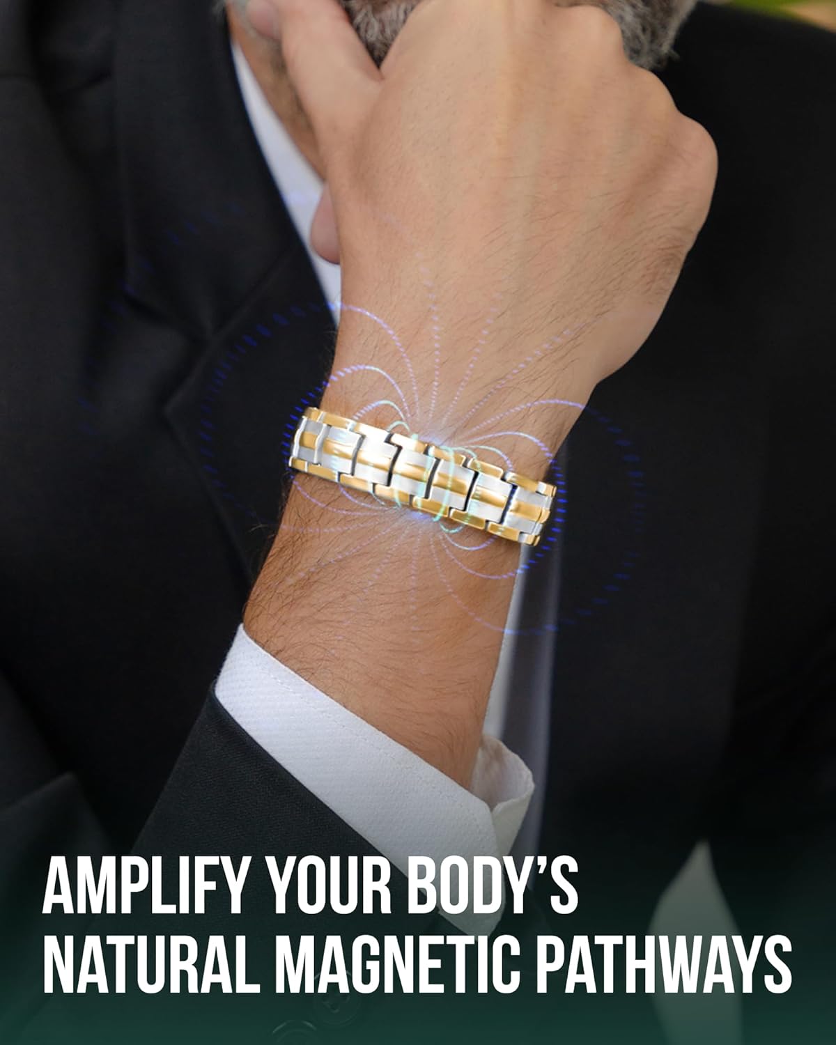 MagnetRX® Magnetic Bracelets for Men - EllipseMAX 5X Strength 5,000 Gauss Magnets - Designed in USA & Patent Pending - Premium Titanium Mens Magnetic Bracelet & Adjustable Length (Silver/Gold) - Image 3