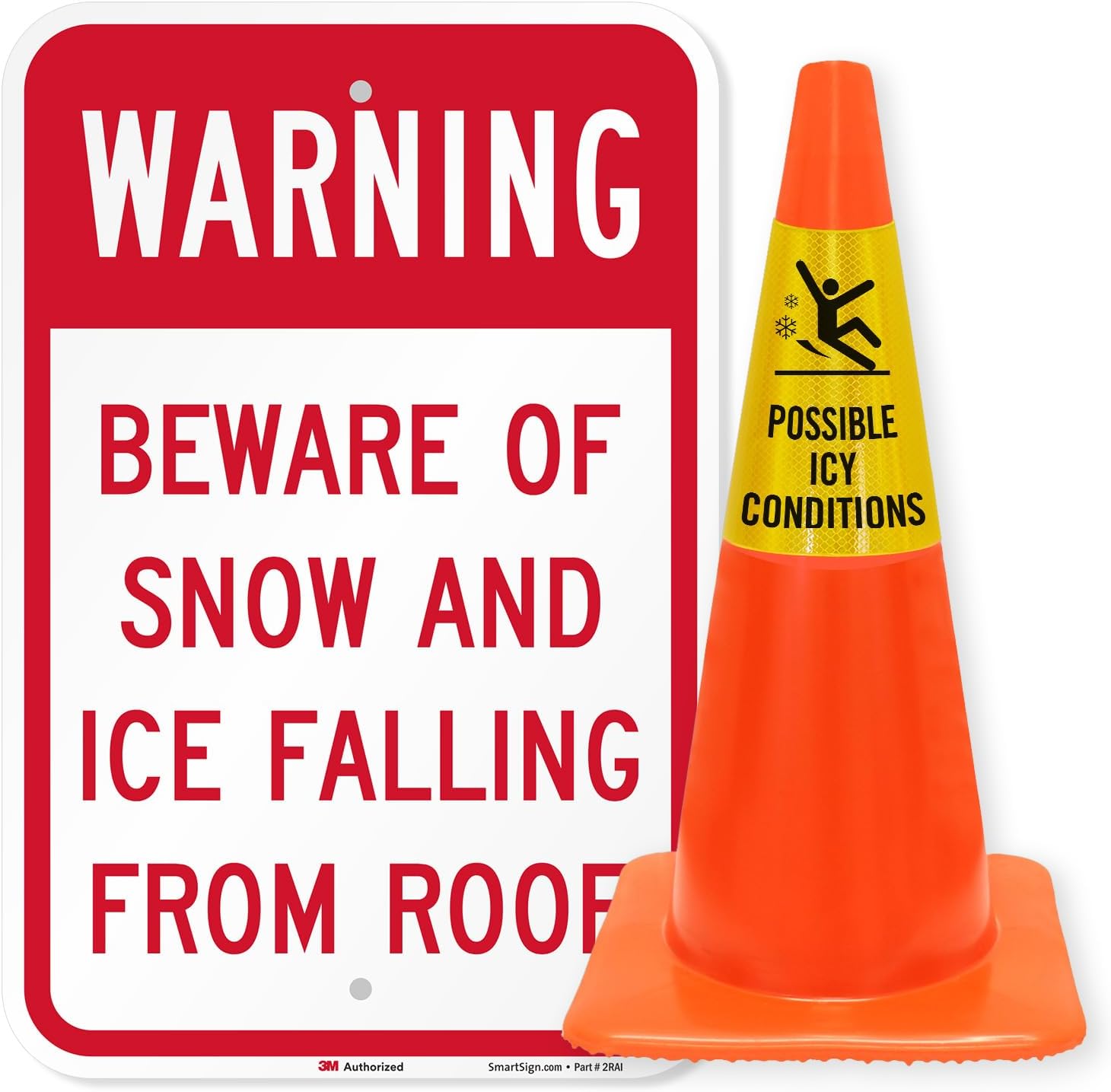 SmartSign Beware Of Snow And Ice Falling From Roof Sign and Possible Icy Conditions Bright Reflective Cone Message Sleeve, [Cone Not Included]