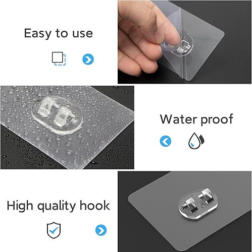 Miniatura 4 de Paquete de 14 ganchos adhesivos de repuesto para regadera, ganchos adhesivos fuertes transparentes, sin taladrar, ganchos de pared impermeables para