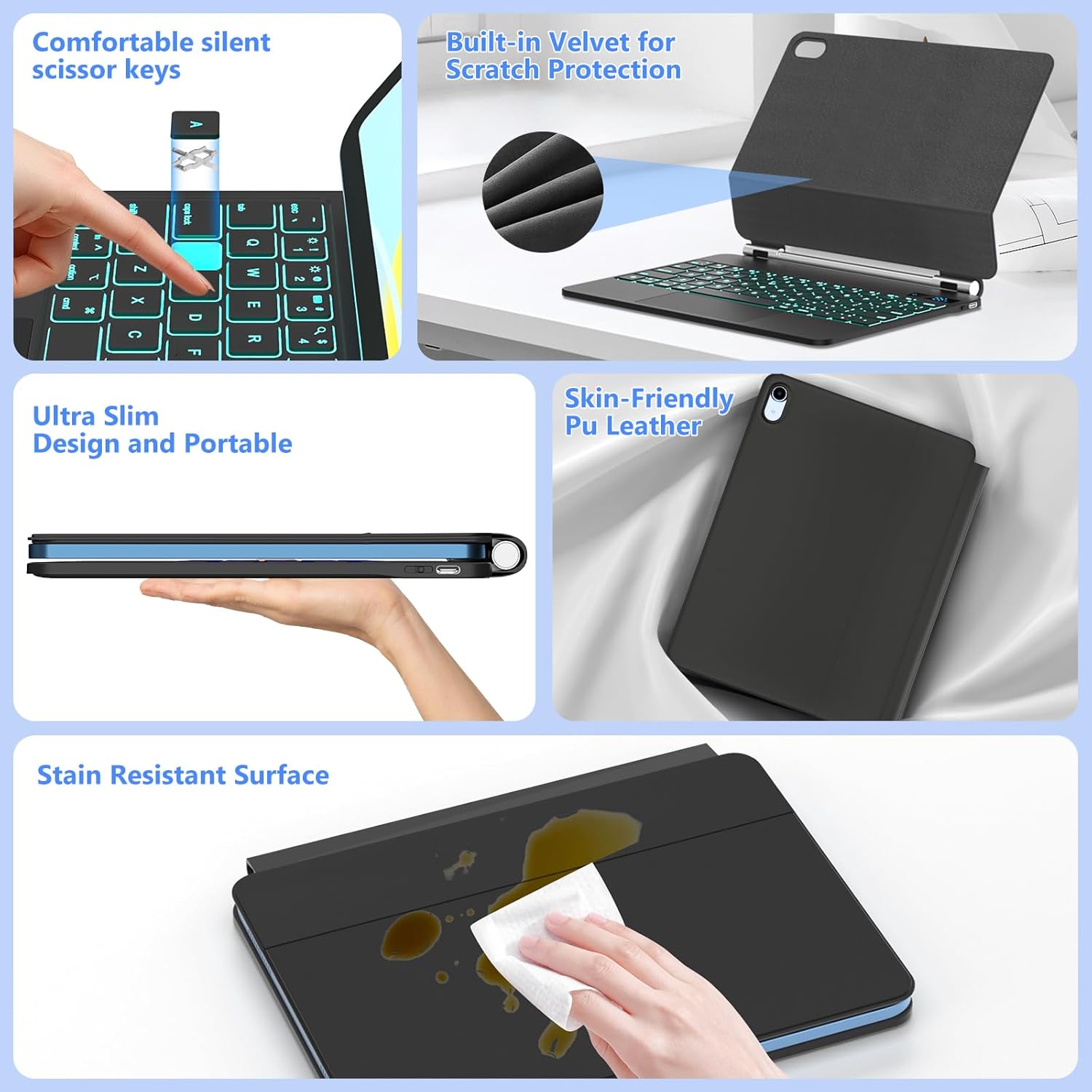 FUWANG Keyboard Case for iPad A16 11th/10th Generation, Magic-Style Magnetic 7 Colors Backlit Keyboard with Multi-Touch Trackpad, Floating Cantilever Stand Keyboard for iPad A16 11 inch/10th 10.9 inch