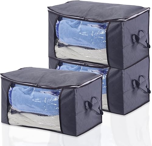 Paquete de 3 bolsas de almacenamiento de ropa, contenedores de almacenamiento plegables para organizar dormitorio, armario, ropa, edredón,