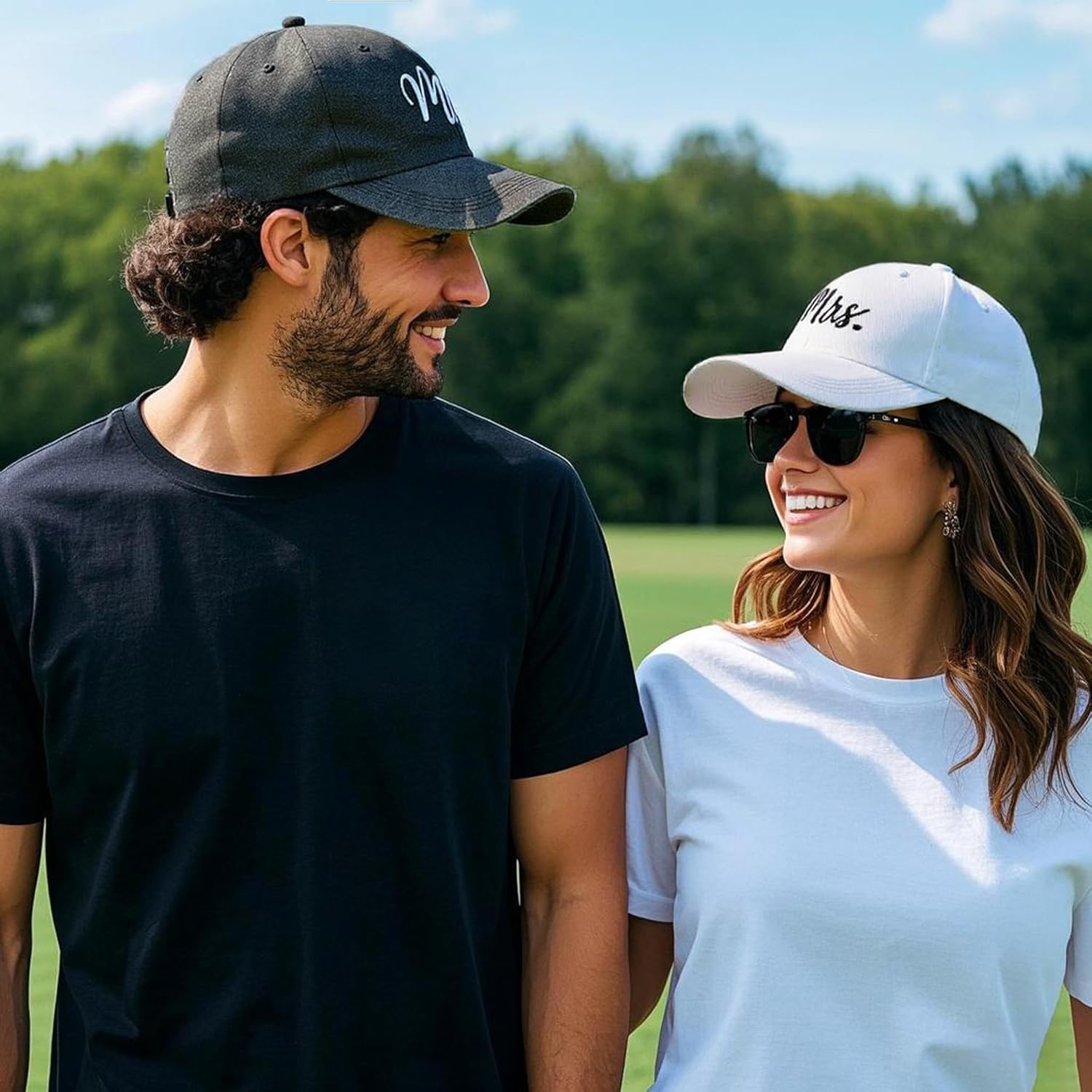 Mr and Mrs Hats, Newlywed Honeymoon Wedding Gifts, Adjustable Cotton Embroidered Baseball Hat Couples Set - Image 3