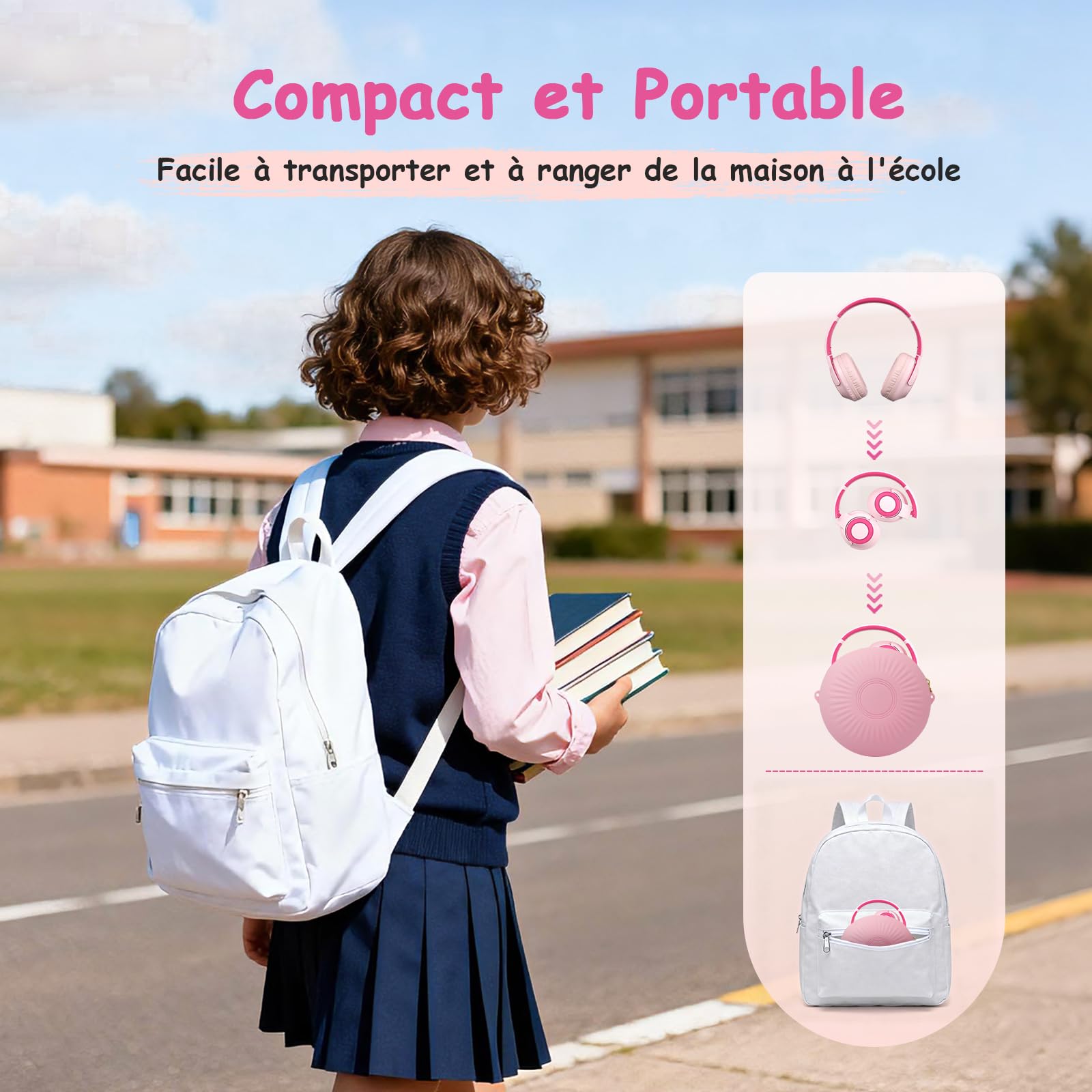 TONOSHARK Casque Bluetooth sans Fil Enfant, Casque Anti-Bruit Enfant Audio | Légère, 60h Autonomie, Micro Intégré, Over-Ear Bluetooth Headphones, pour école/Maison/Voyage – étui Inclus (Rose)