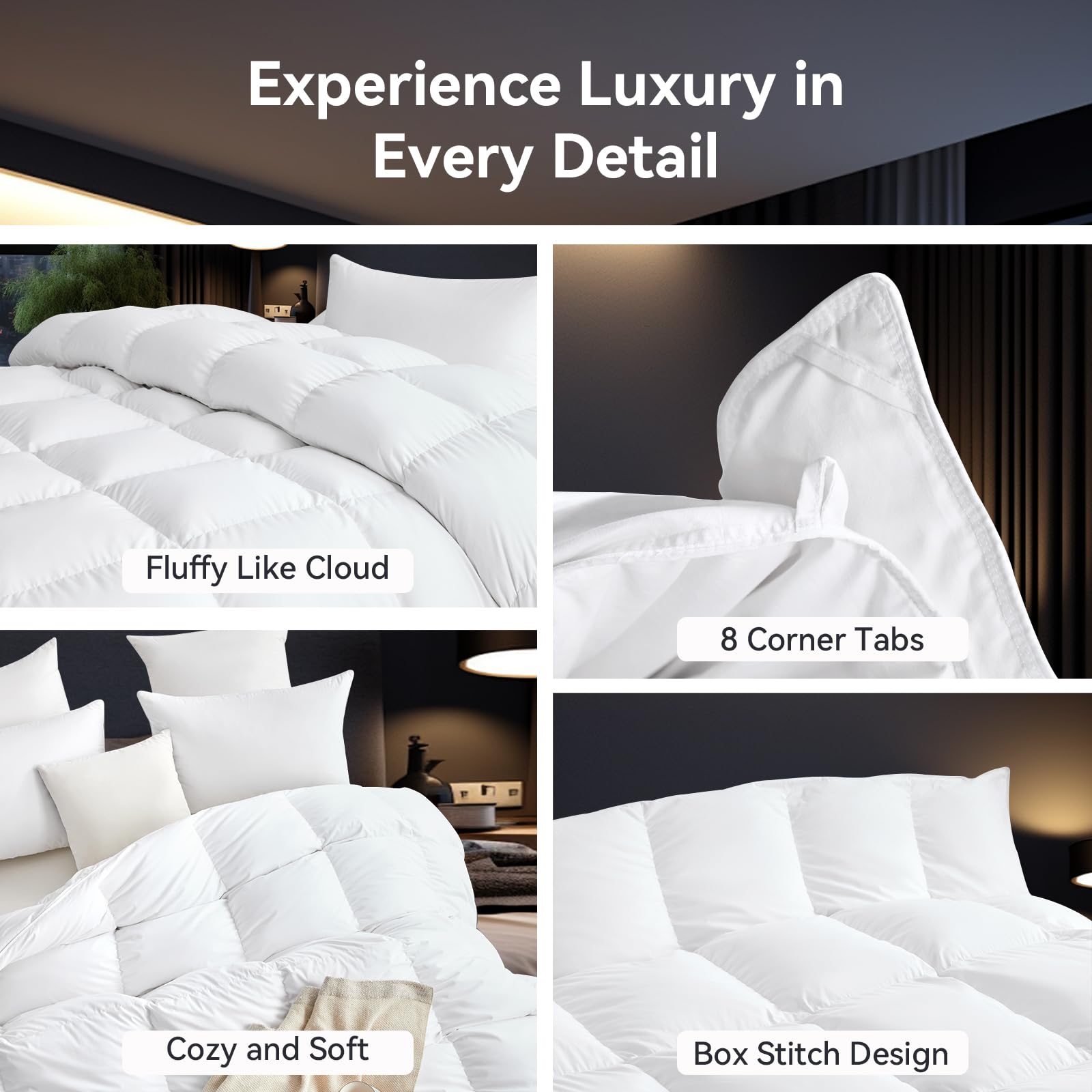 L LOVSOUL Organic 75% Goose Down Fiber Comforter Oversize Queen Size,850+FP,1200TC,Extra Fluffy,Hotel-Luxury Ultra Soft All Season White Duvet Insert with 8 Corner Tabs: Alaskan King(132x120inches) White