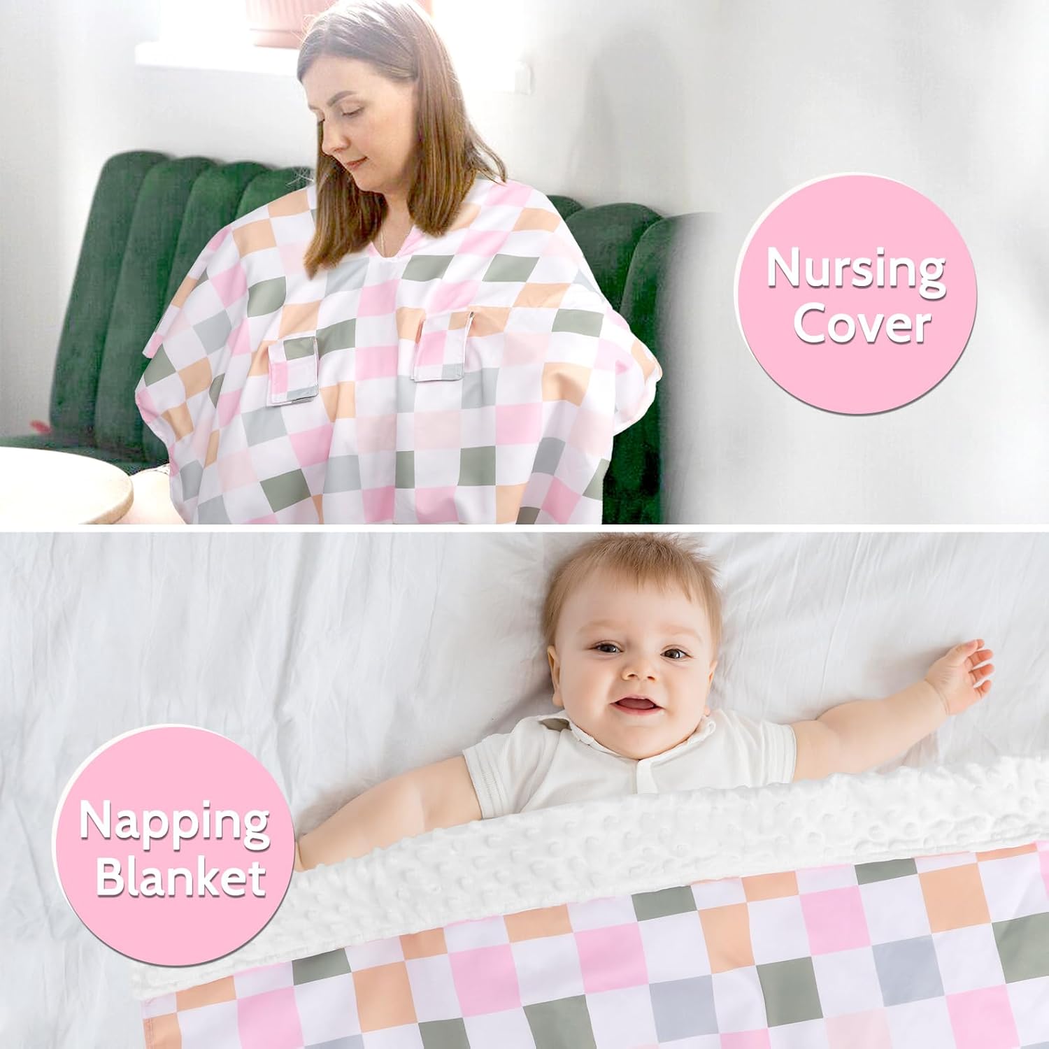 DILIMI Baby Car Seat Cover, Minky Warm Car Seat Covers for Babies, Peekaboo Opening Infant Car Seat Cover, Nursing Cover Carseat Canopy, Colorful Checkered - Image 6