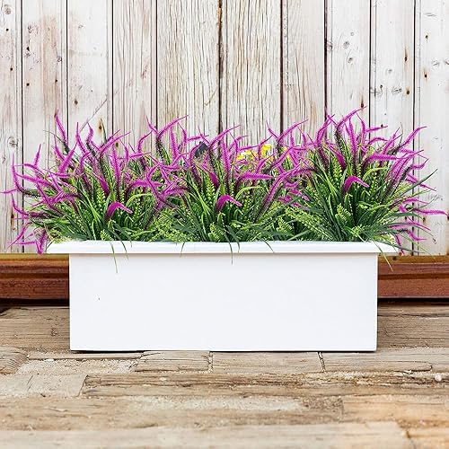Miniatura 2 de SLanC 8 paquetes de flores artificiales para exteriores, plantas sintéticas, resistentes a los rayos UV, lavanda, arbustos de plástico para