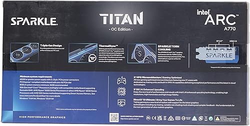 Miniatura 10 de Sparkle Intel Arc A770 Titan OC Edition, 16 GB GDDR6, ThermalSync, refrigeración rasgada, ventilador axial, placa trasera de metal, SA770T-16GOC