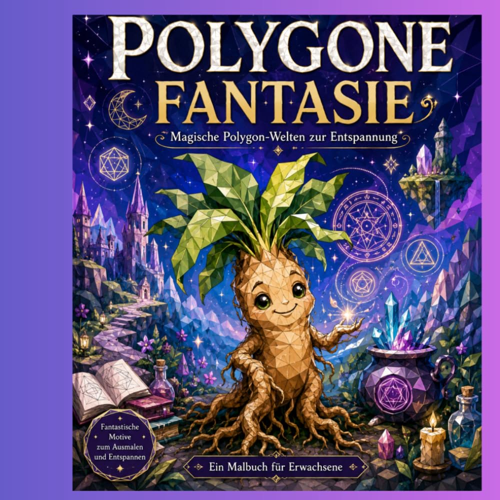 Polygone Fantasie: Magische Polygon- Welten zur Entspannung. Ein Fantasy Malbuch für Erwachsene