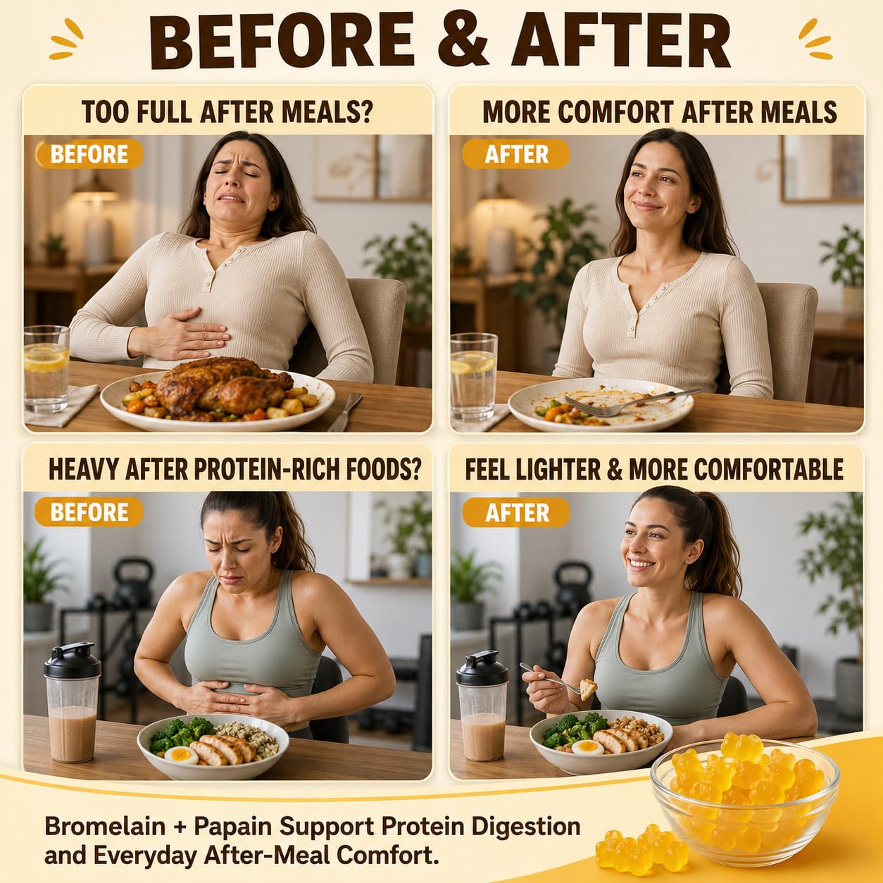 Bromelain & Papain Gummies, 500mg Bromelain with Papaya Enzyme, Quercetin, Turmeric, Vitamins C & E, Protein Digestion & After-Meal Digestive Support, Sugar-Free Vegan, Pineapple Flavor, 60 Count — Amazon image 3