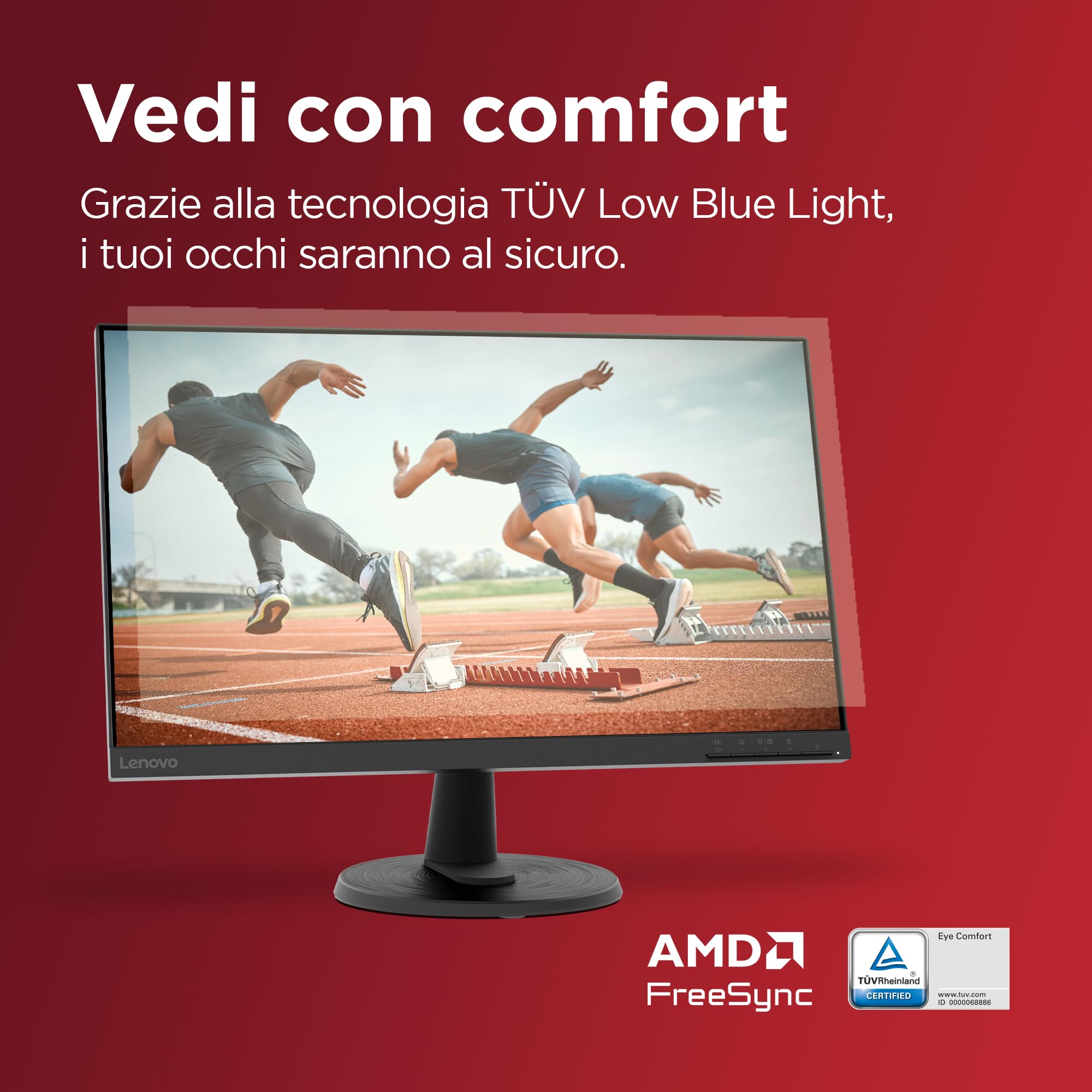 Lenovo D24-45 Monitor 24" FHD (1920x1080), 4ms, 75Hz, Frameless, AMD FreeSync, Schermo opaco antiriflesso, regolabile in inclinazione, HDMI e VGA, VESA 100x100